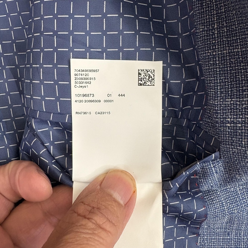 Hugo Boss Blazer Sport Coat Mens 38R Blue Check Wool Cotton Linen Tweed Marlane - Picture 11 of 16